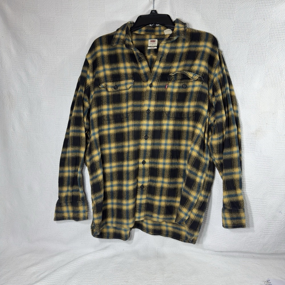 Levi's Classic Worker Flannel Cotton Long Sleeve Plaid Yellow Black‎ Size Large